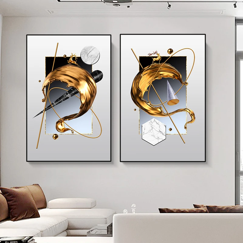 

Abstract Nordic Golden Ink Splash Canvas Paintings Prints Modern Home Decor Wall Art Poster For Gallery Bedroom Cuadros Pictures