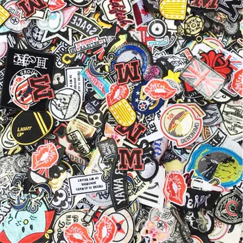 

100pcs/lot Random Mix Iron On and Sew-On Badge Patches for Fashion Clothes Decoration Apparel Fabric Backpack Sewing Appliques