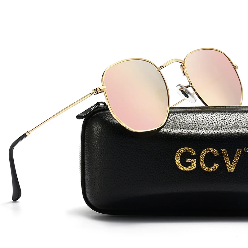 GCV Classic Retro Reflective Man Hexagon Square Metal Frame Eyewear Sunglasses Polaroid Lenses With Box Oculos De Sol_voghion.com