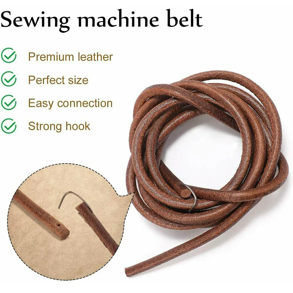 2pcs Home Sewing Machine Leather Treadle Belt Household with Metal Hook Adjustable Strong Tensile Resistance Machine Accessories