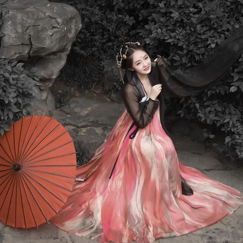Традиционные танцевальные костюмы Hanfu женское китайское фолк-сказочное платье