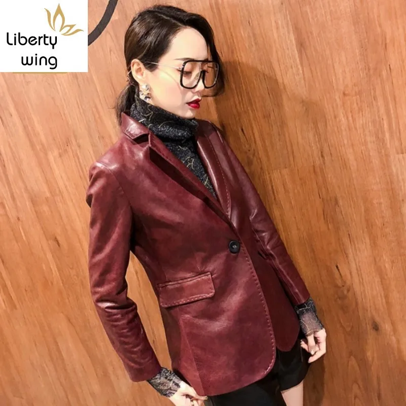 

2020 Spring Autumn Women Genuine Blazer Jackets Office Lady Long Sleeve Real Sheep Leather Suits Jacket Female Slim Coat