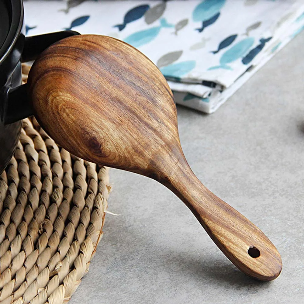 Wooden Kitchen Spoon Teak Wood Rice Spoon Rice Paddle Wood Tablespoon Big Potato Serving Spoon Wooden Kitchen Utensils Tableware