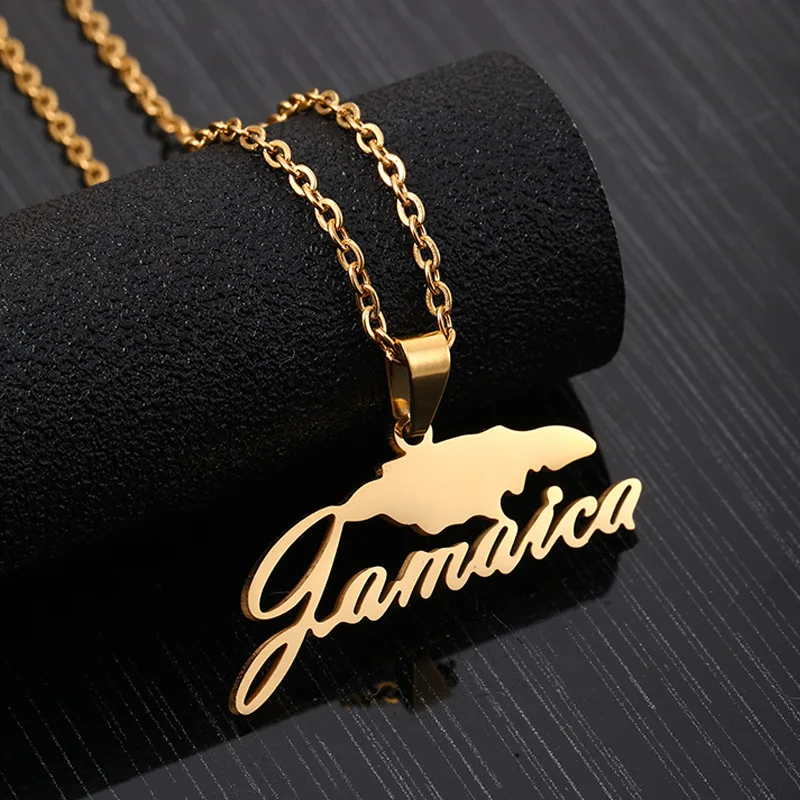 Jamaica Map Pendant Necklace For Women Men Charm Gold Color Chain Name