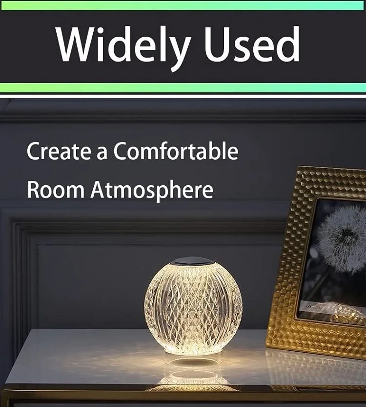 Modern cordless crystal table lamp LED luxury decoration crystal ball touch lamp bedroom bedside table lamp wireless charging