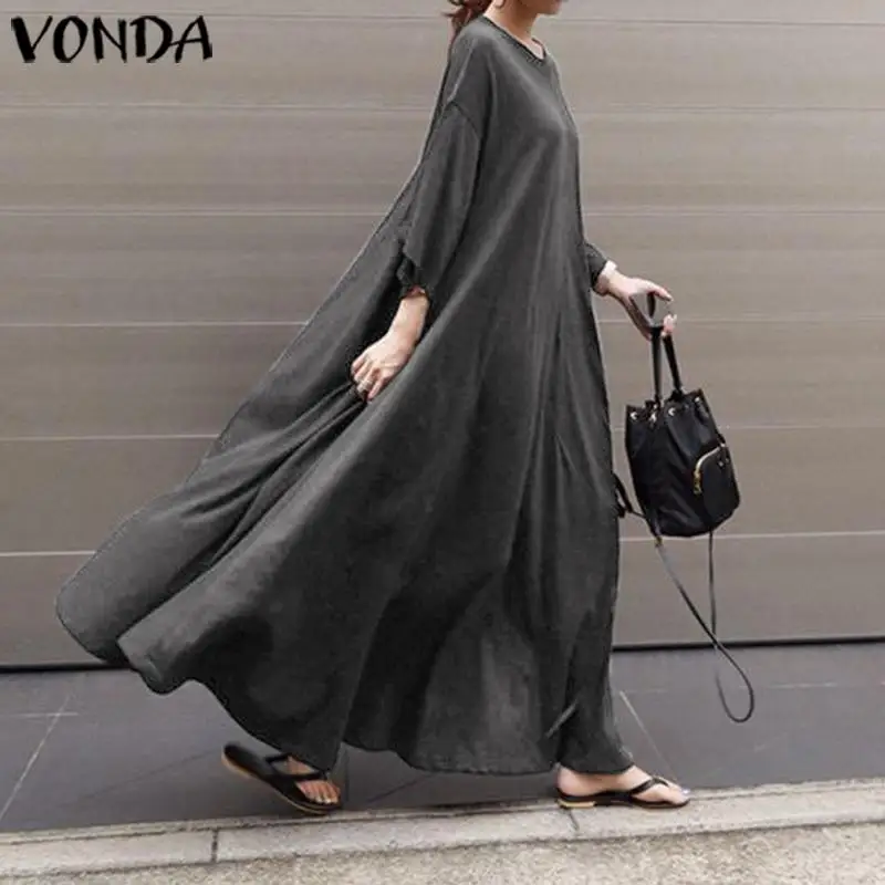 Модные женские летние сарафаны VONDA Лоскутные толстовки с расклешенными рукавами платья для женщин размера плюс длинные макси платья S-5XL