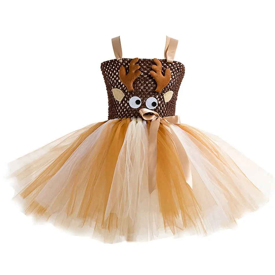 Reindeer Dress 02 Платье-пачка принцессы нарядное платье с фатиновой юбкой для девочек на день рождения детское платье «чудо-женщина», «История игрушек», пастушка, древесно-белое платье Эльзы и Моаны - Цвет: Reindeer Dress 02