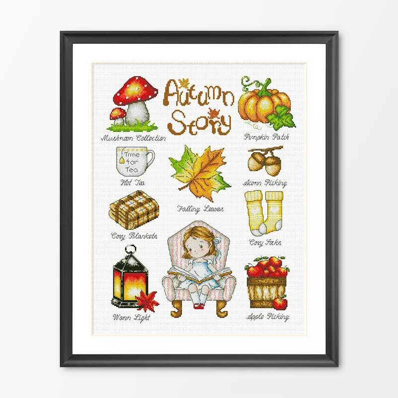 

Fishxx Printed on Canvas DMC Counted Chinese Cross Stitch Kits set Embroidery Needlework Autumn story