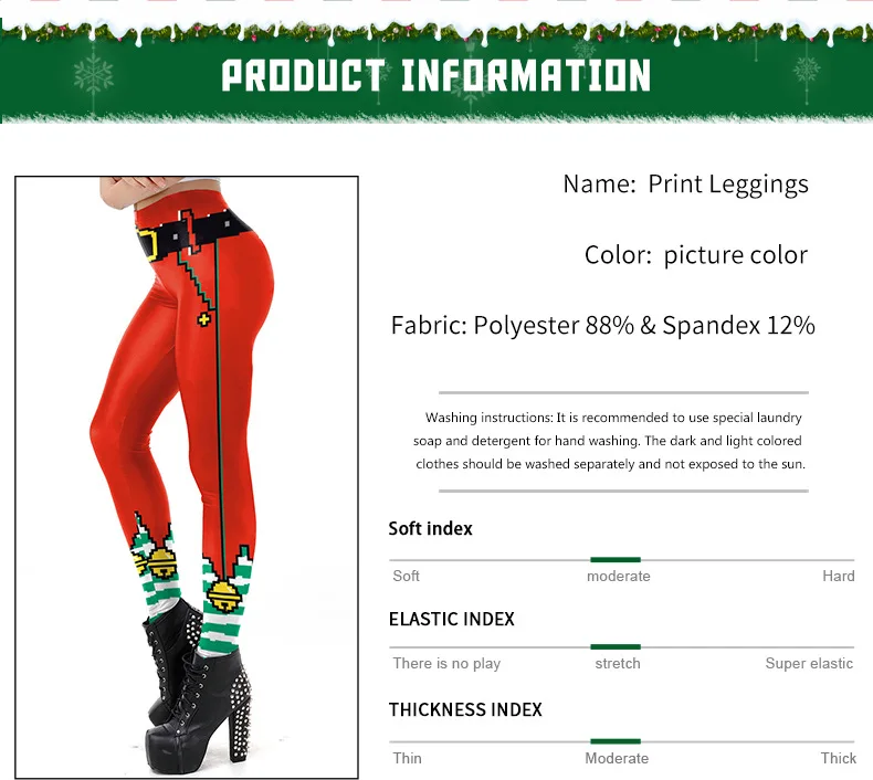 Christmas Bell 3D Print Slim Fitness Leggings Women High Waist Elastic Sexy Legging Winter Leggins Mujer
