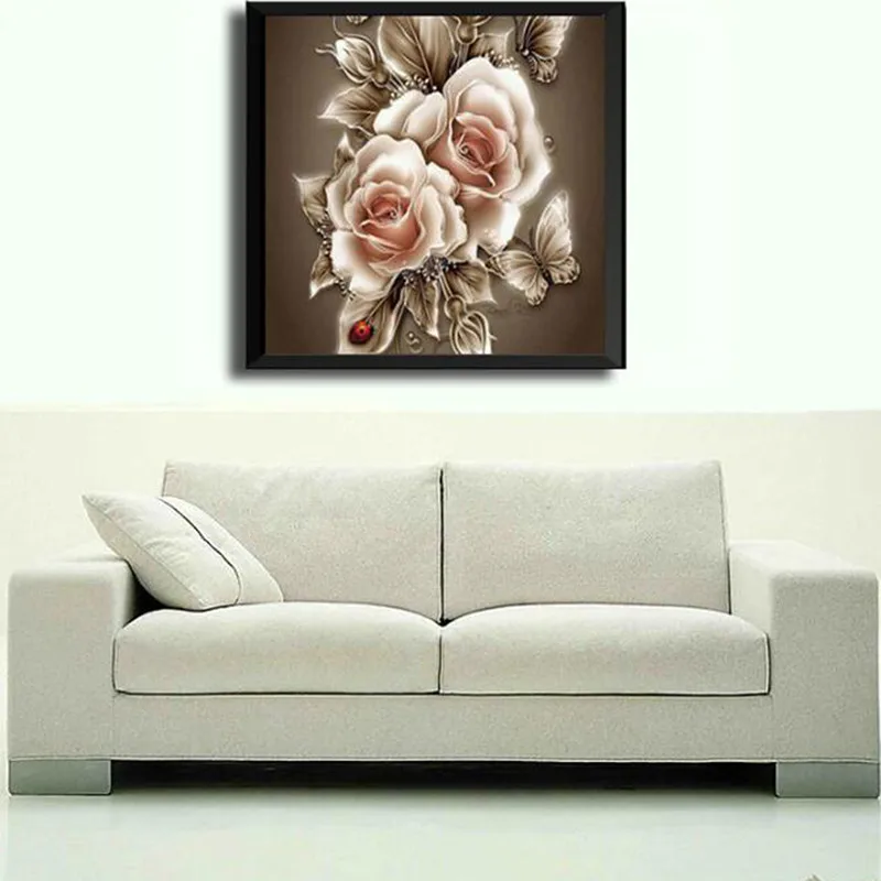 DIY Алмазная картина для дома, настенная вышивка крестиком, нежный цветок, роза, вышивка крестиком, ручная работа, картина для спальни, гостиной