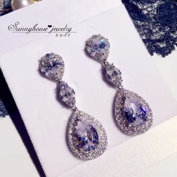 

Luxury 925 Sterling Silver Female Water Drop Earrings Dazzling Zircon Stone Long Dangle Earrings For Women Boho Wedding Jewelry