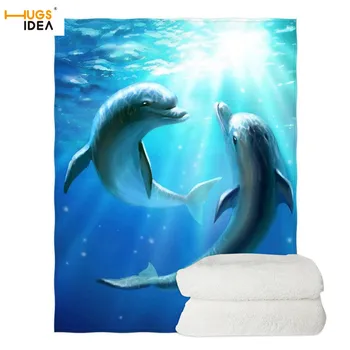 

HUGSIDEA Outlet Throw Blanket Two Dolphins Pattern Blanket Animals Sherpa Fleece Blanket Tropical Plush Bedding Mantas