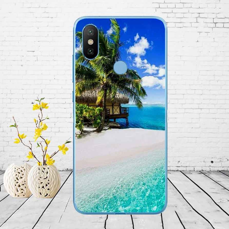 234DD summer Beach Scene at Sunset on sea Palm Soft Silicone Cover Case for Xiaomi Redmi 6 6a mi 8 a2 lite note 5 6 pro 7 case xiaomi leather case glass