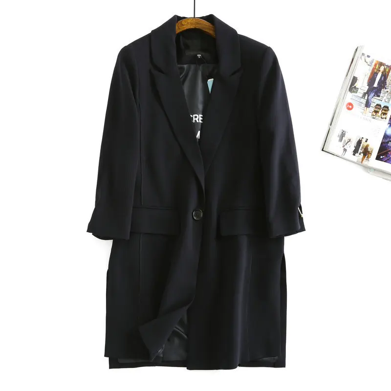 

151fn Autumn New Style Elegant Loose Straight Coat WOMEN'S Dress Stand-up Flip Mid-length Suit