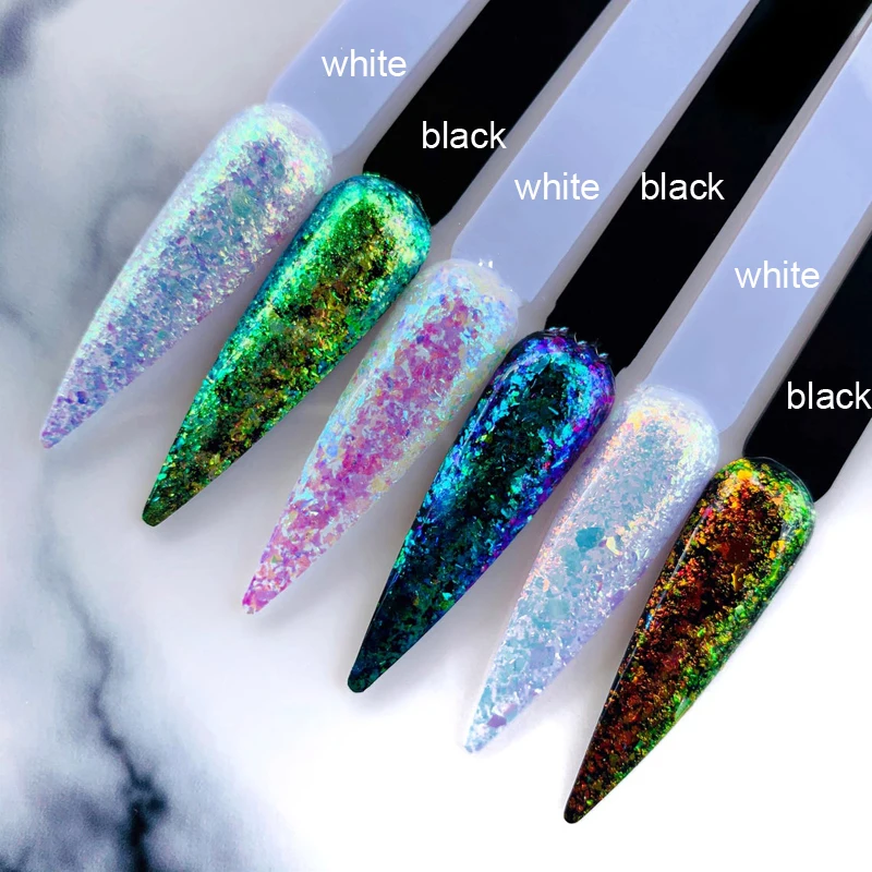 6 Colors 6 Boxes Aurora Flakes Holographic Transparent Nail Art Flake Pigment Crushed AB Nail Flakes - Iridescent Aurora