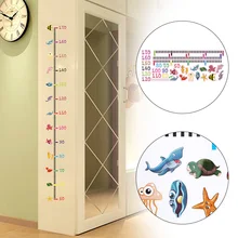 High Quality New Wall Stickers Art Walls Decor Measure Height Cartoon Undersea Fish Child Safety Material Decals Witness Growth