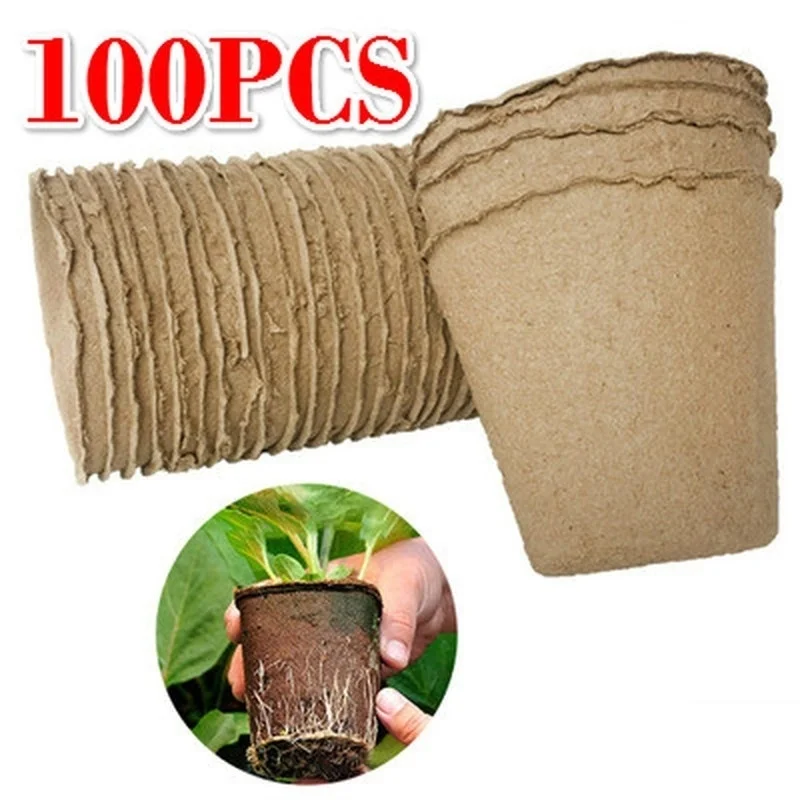 100 шт Круглые Бумажные горшки для растений 8x8 см, поднос для чашек для сада