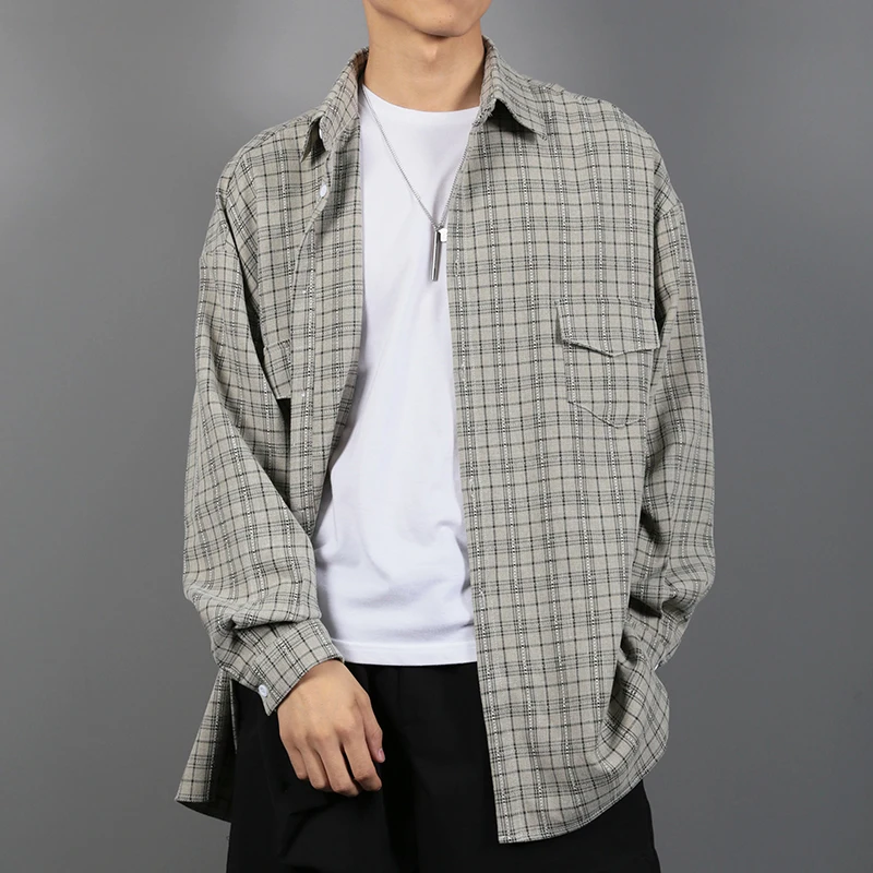 

2019 Summer Men's New Casual Plaid Color Long-sleeved Lapel Shirt Loose Temperament Trend Cotton Camisa Masculina M-5XL