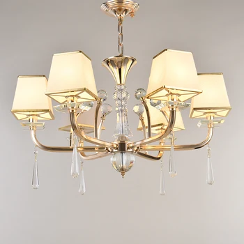 

Luxury living room crystal chandelier European style cloth lampshade dining room bedroom modern pendant chandelier light fixture
