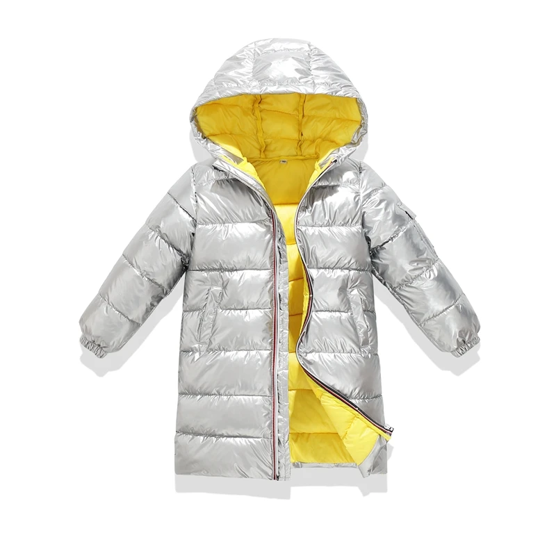 Sundae Angel Gilding Fabric Glossy Long Jacket Winter For Girls Hooded Warm Down Cotton Boys Outerwear Children's Parkas Coats