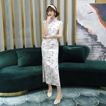 

New Short Sleeve Classic Women Cheongsam Elegant Long Sexy Qipao Summer Print Dress Mandarin Collar Plus Size 3XL 4XL