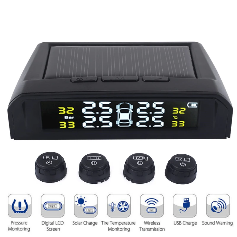 Солнечная энергия авто TPMS система контроля давления в шинах цифровой дисплей универсальный для внешнего датчика