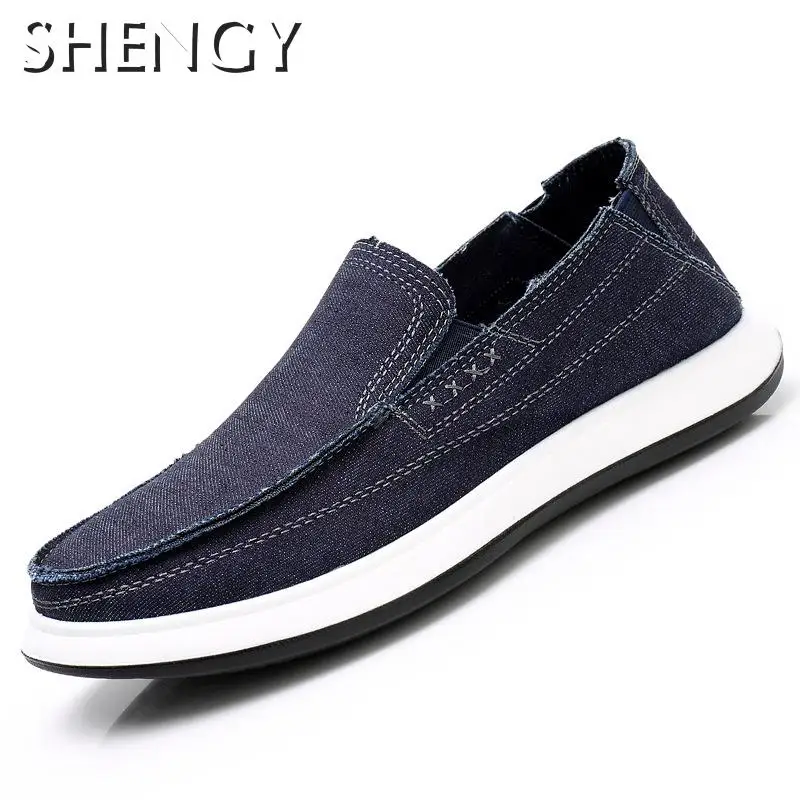 Мужская повседневная обувь из джинсовой ткани модные лоферы на плоской подошве