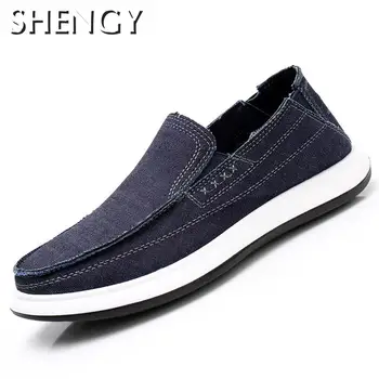 

2020 Men Summer Casual Shoes Slip On Denim Canvas Flats Fashion Men Loafers Male Footwear Breathable Vulcanized Shoes