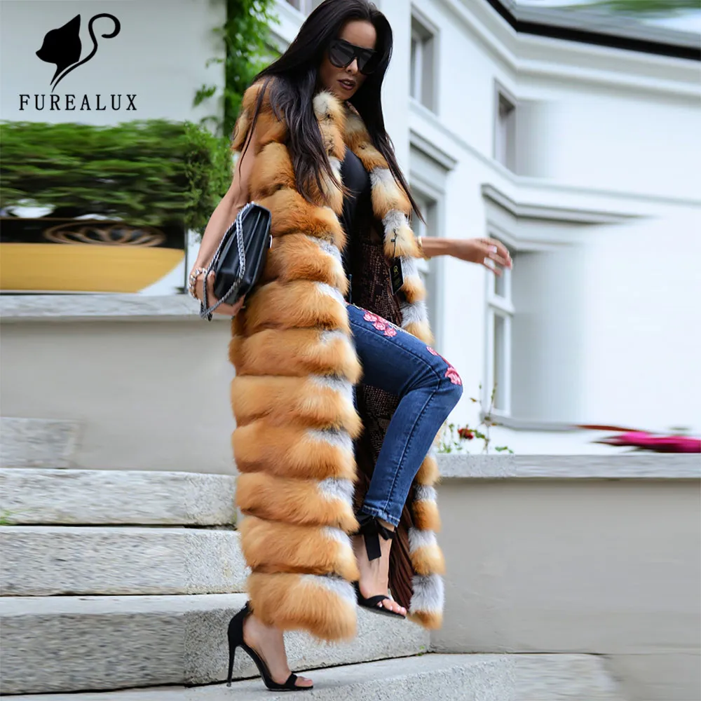 2019 Fashion Women's Autumn Winter Casual Jackets And Coats With Real Red Fox Fur Natural Fur Coat Woman Thick Warm Long Sllim
