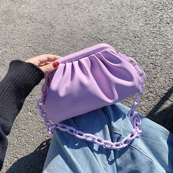 

Chain PU Leather Crossbody bag For Women 2020 Lady Designer Handbag Solid color Shoulder Messenger Bag Cloud Bags