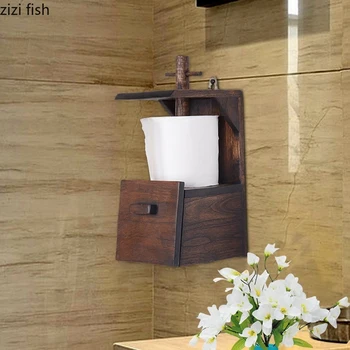 

Solid Wood Retro Bathroom Creative Roll Holder Paper Towel Rack Shelf Kitchen Wooden Roll Holder Paper Towel Holder