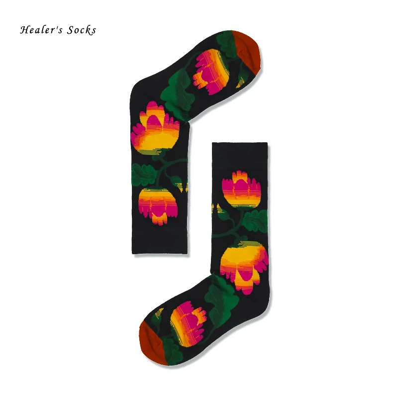 

1 pair of men and women socks cotton lotus trend funny fashion hip hop art original skateboard gift Harajuku weed tube socks