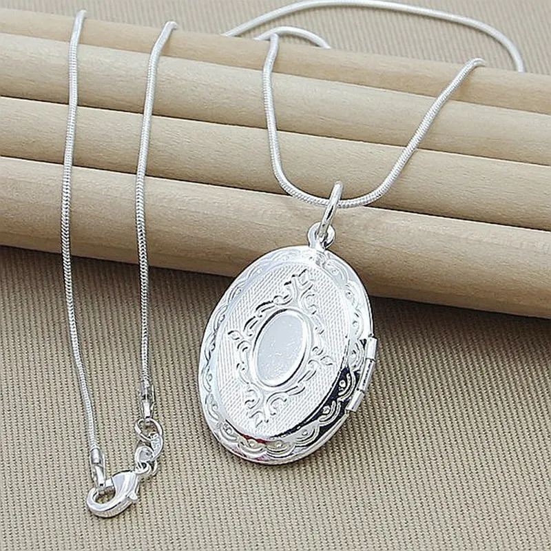 Christmas Gift 925 Sterling Silver Photo Frame Pendant Necklace Female Charm Jewelry Necklace Top Quality
