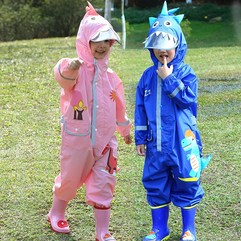 

1-10 Years Old Kids Jumpsuit Waterproof Baby One-Piece Cartoon Dinosaur Raincoat Children Rainwear And Rain-proof Pants Set