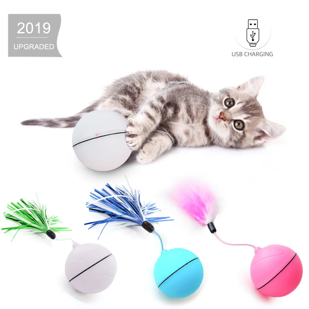 Электрический игрушечный шар для кошки, интерактивный прокатный шар для питомца, кошка с светодиодный светильник, активированная движение, Интерактивная игрушка для питомцев, шар с пером