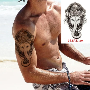 

Waterproof Temporary Tattoo Sticker Ganesha elephant head Indian style tatoo Body Art fake tattoos Women/Men lady 14.8*21 cm