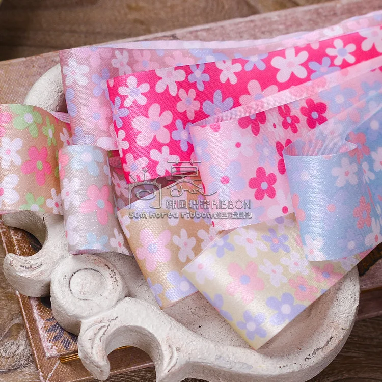 

100yards 16 25 38mm printed spring flowers satin ribbon for kids diy craft supplies bouquet flower gift packing bow