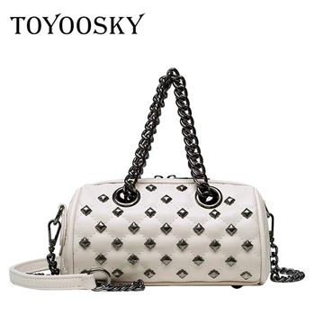 

TOYOOSKY Fashion Rivet Handbag For Women High Quality Punk Style Boston Ladies Double-sided Zipper Shoulder Crossbody Bag