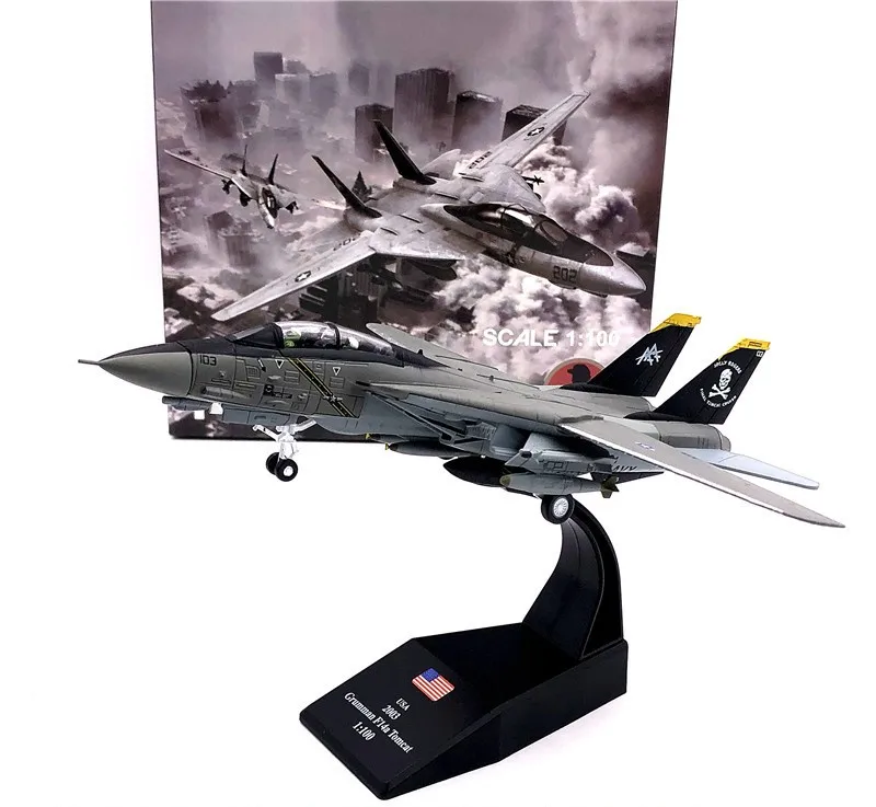 Wltk US Navy Grumman F-14A Tomcat Jolly Rogers Fighter 1/100 Diecast Model |