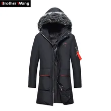Зима длинный пуховик Мужская модная утепленная теплая куртка с капюшоном и меховым воротником хип-хоп куртки и пальто Мужская брендовая одежда