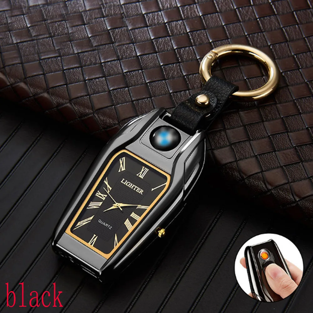 Многофункциональные часы USB прикуриватель фонарик - Цвет: black