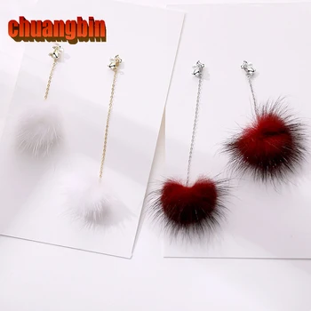 

100% pure S925 sterling silver female Korean version simple Fashion electroplated gold earrings hair ball drop ear Studs jewelry