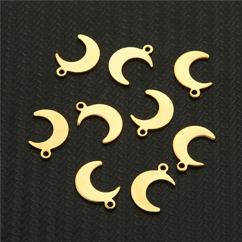 Pingentes em forma de lua 10 pçs/lote, pingentes de aço inoxidável em forma de lua para colar diy, acessórios para fazer jóias e pulseira