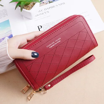 

Women's Large Capacity Long Wallet Double Zipper Clutch Phone Bag Diamond Grid Fashion Purse Ladies Card Holder Cartera de mujer