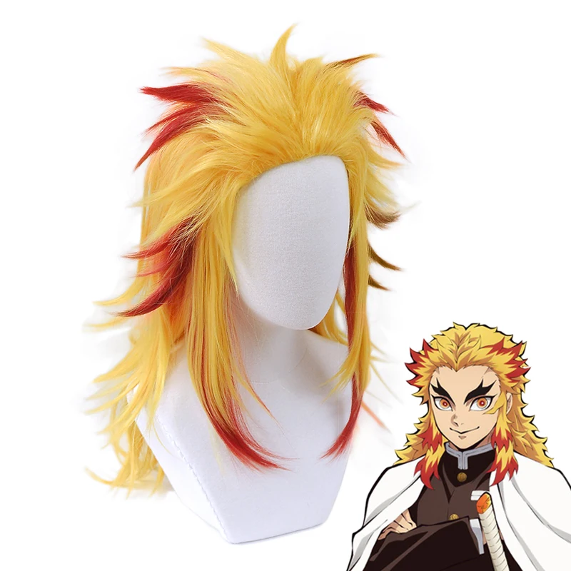 Демон убийца Kimetsu без Yaiba Rengoku Kyoujurou желтого и красного цветов, парик Косплэй костюм термостойкие синтетические парики из натуральных волос