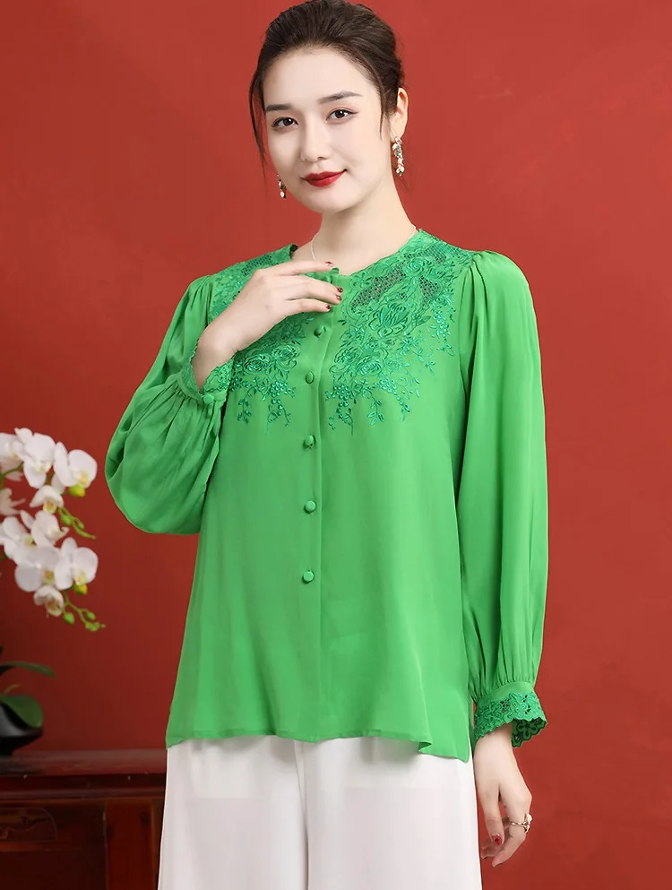 Top Quality Silk Shirts 2021 Spring Summer Blouses Women Hollow Out