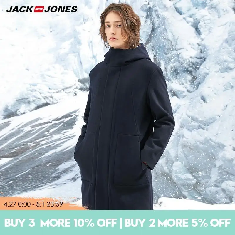

Jack Jones winter thickened medium length hoodie wool woolen coat | 218427527
