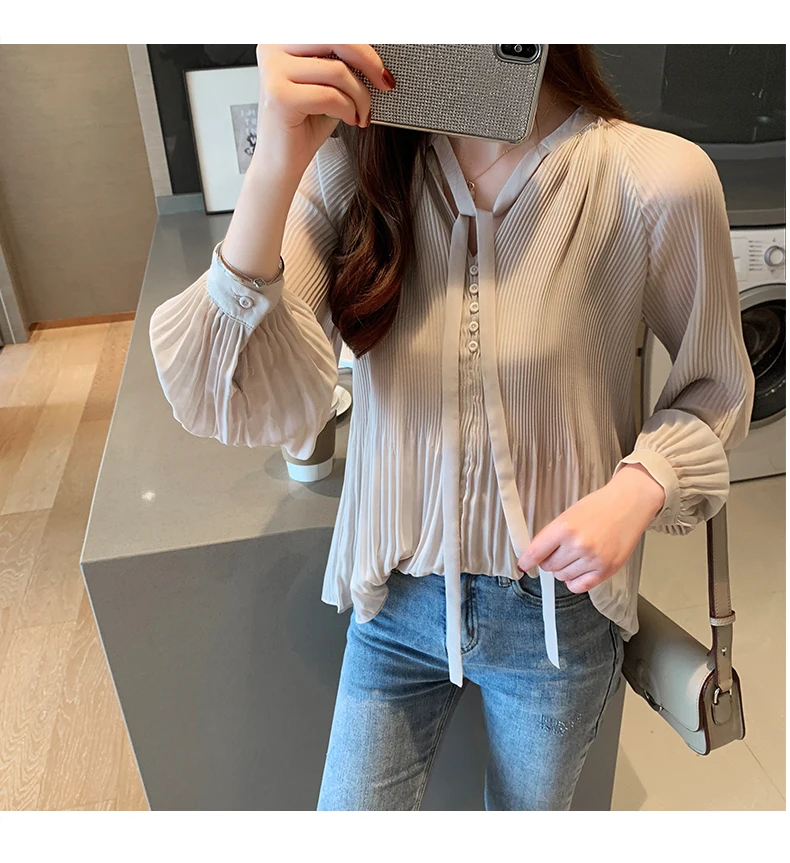 Dingaozlz new elegant bow long sleeve chiffon blouse casual clothing women tops fashion solid color chiffon shirt