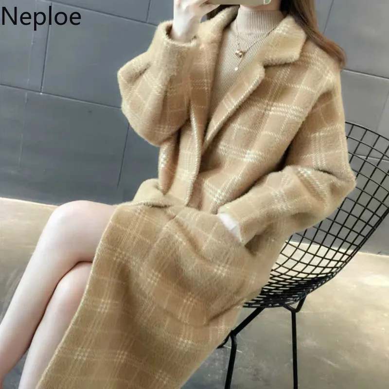 Neploe корейский Свободный имитация воды бархат средней длины Abrigo Mujer длинный кардиган, свитер Женская куртка плотное пальто осень 46042