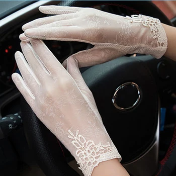 

Anti-UV Sunscreen Short Driving Gloves Sexy Summer Women Sun Female Gloves Ice Silk Lace Touch Screen Lady Thin Gloves
